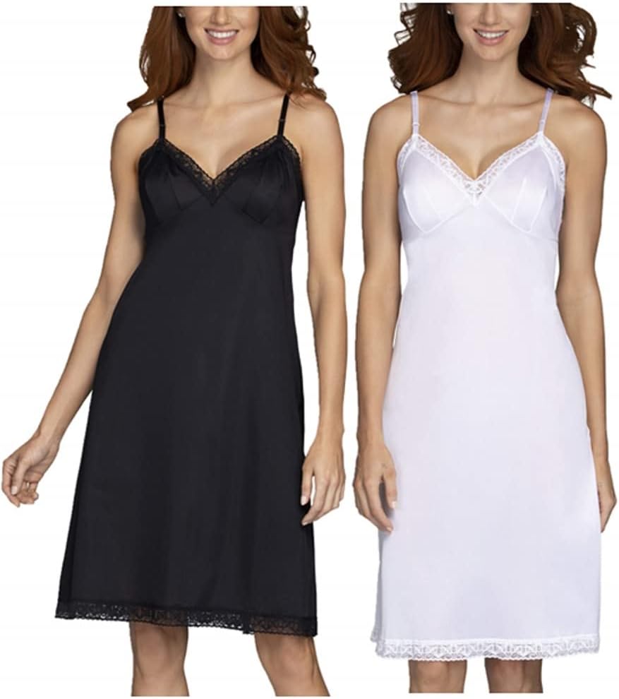 Vanity Fair womens for Under Dresses apparel full slips, Lace - 22" Black/White (2 Pack), Large US