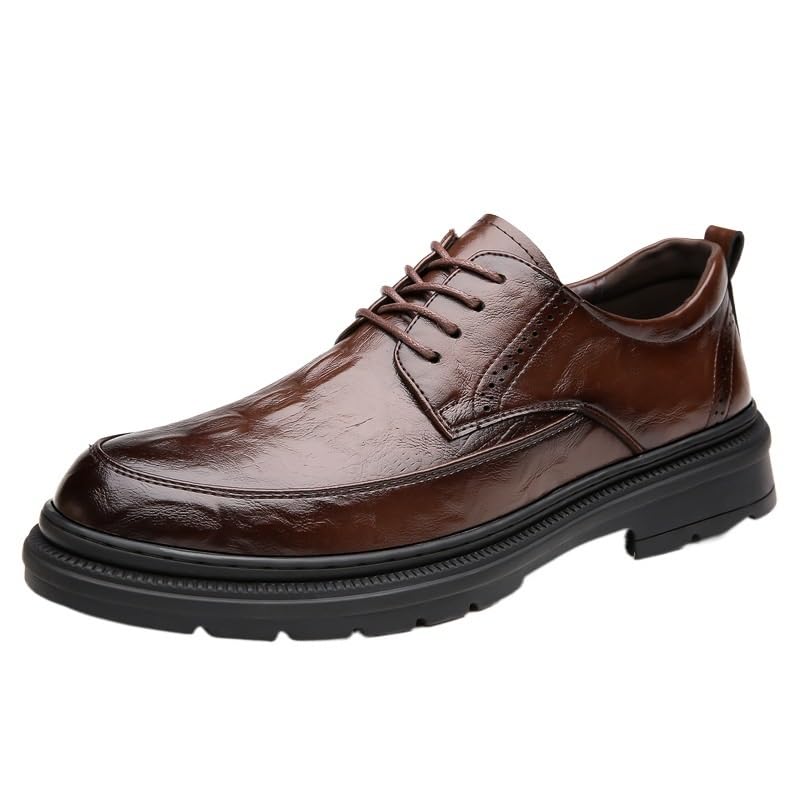Men's Classic Retro Round-Toe Oxfords Genuine Leather Casual Lace-Up Formal Business Platform Dress Shoes