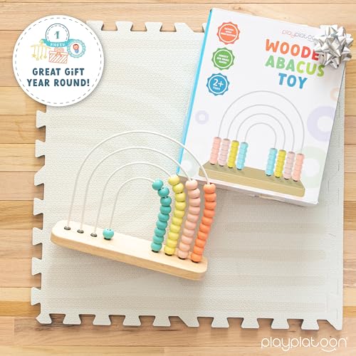 Play Platoon Wooden Abacus for Kids Math - Wooden Rainbow Toy Abacus for Toddlers 1-3, Boho Rainbow Nursery Decor, Boho Baby Aesthetic Neutral Baby Toys, Montessori Counting Beads - Thumbnail 6