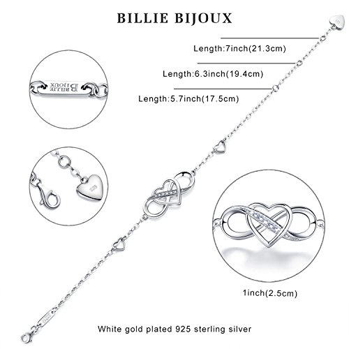 Billie Bijoux Women Bracelets 925 Sterling Silver Infinity Heart White Gold Plated Cubic Zirconia Adjustable Bracelet Best Gifts for Women3