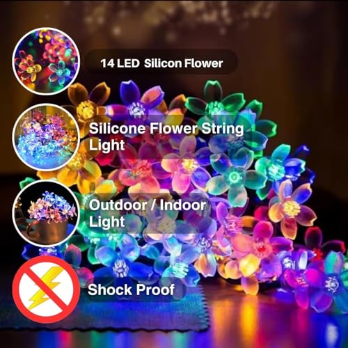 Image of One94Store Silicone Flower String Lights - 14 LED, 3 Meter Multi-Color - Decorative Fairy Lights for Indoor /Outdoor, Garden, Diwali, Christmas (Multicolor)