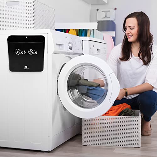 A.J.A. & MORE Magnetic Lint Bin for Laundry Room | Wall Mounted Bathroom Trash Can | Lint Garbage Can with Magnetic Strip | Hang on Wall, Cabinet, on Washer/Dryer or Laundry Room Door (Black)