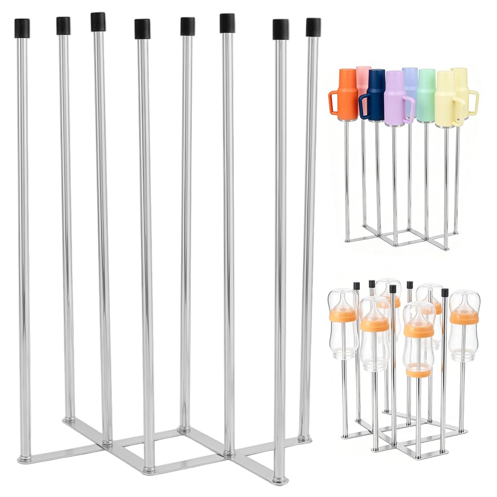 NBEADS Foldable Stainless Steel Bottle Drying Rack, 27.7cm Extendable Water Bottle Drying Holder for Kitchen Countertop, Platinum
