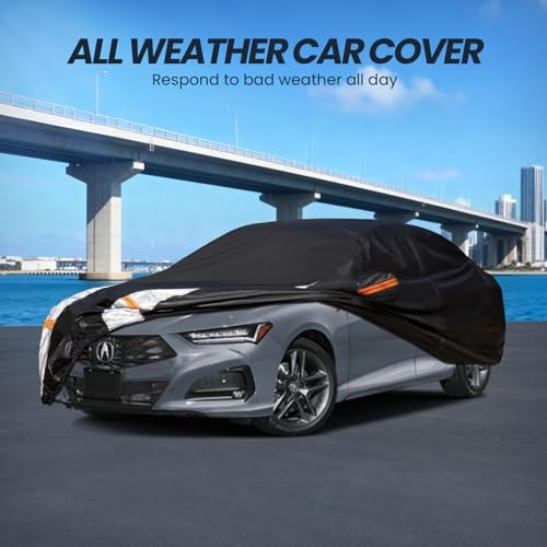 Image of Multi-Layer Car Cover Custom Fit for Acura TLX(2014-2026), 100% Waterproof All Weather for Automobiles, Gift with Towel, Heavy Duty Car Covers for Rain Sun UV Protection with Door Zipper