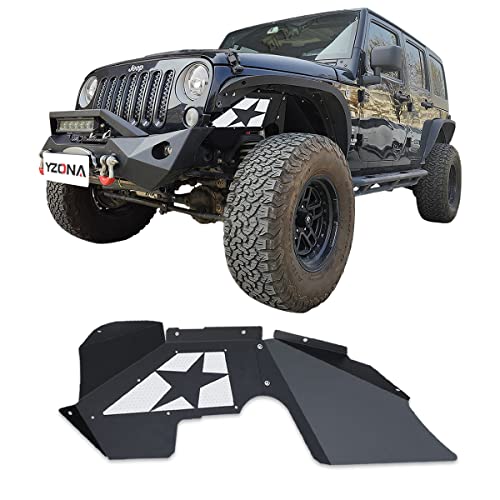 Yzona Front Inner Fender Liners Compatible With 2007-2018 Jeep Wrangler Jk & Jku Unlimited Sport Sahara Rubicon, Steel Mud Guards Bolt-On Style Wheel Well Cover Fenders Flares (2/4 Doors) #TOP12