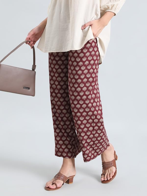 Image of GO COLORS Soft Viscose Printed Palazzo Full Length for Women| Breathable, Mid Rise