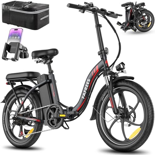 Fafrees Bici Elettrica Pieghevole [Ufficiale] Bicicletta Elettrica per Adult con 250W Motore & 36V20Ah Batteria Rimovibilei 20' E-City Bike Portatile a Pedalata Assistita, Nero,Supporto per Telefono