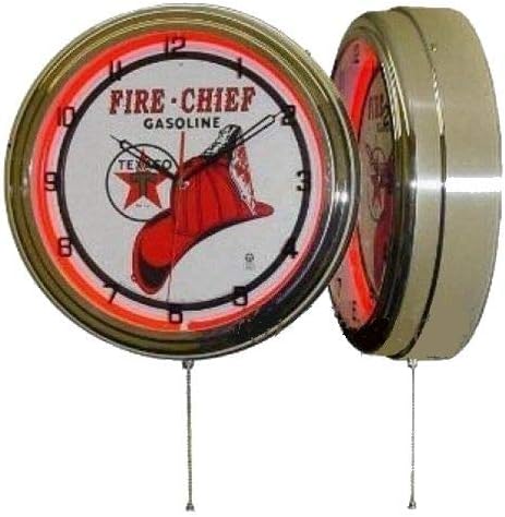 Texaco MCA - Reloj de neón con signo de gasolina y motor de gasolina de 16 pulgadas