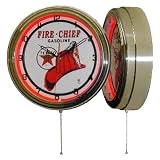 Texaco 16" Fire Chief Gasoline Motor Oil Gas Station Sign Neon Clock by MCA