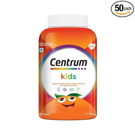 Centrum Kids, World's No.1 Multivitamin with Probiotics, Vitamin C & 11 other nutrients for Immunity, Healthy Digestion & Eye Health (Veg) - 50 Gummies
