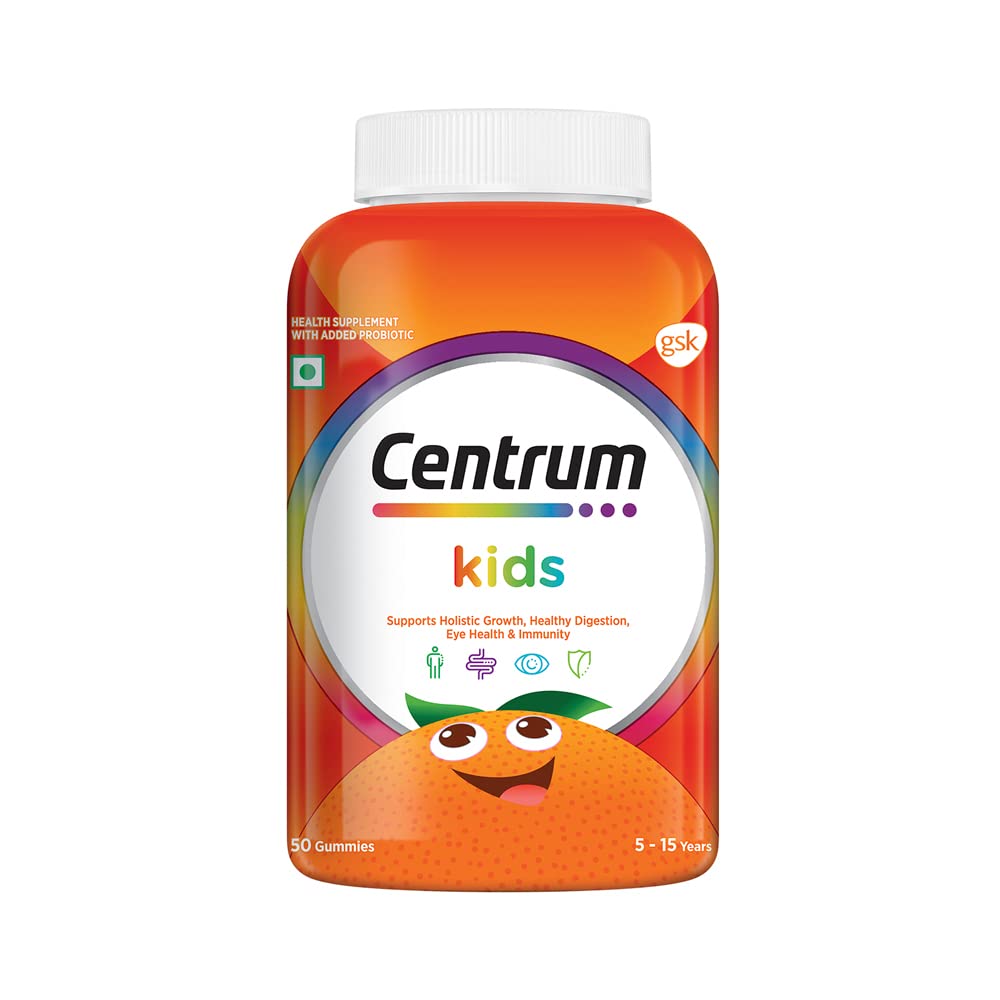 CentrumKids, World's No.1 Multivitamin with Probiotics, Vitamin C & 11 other nutrients for Immunity, Healthy Digestion & Eye Health (Veg) - 50 Gummies