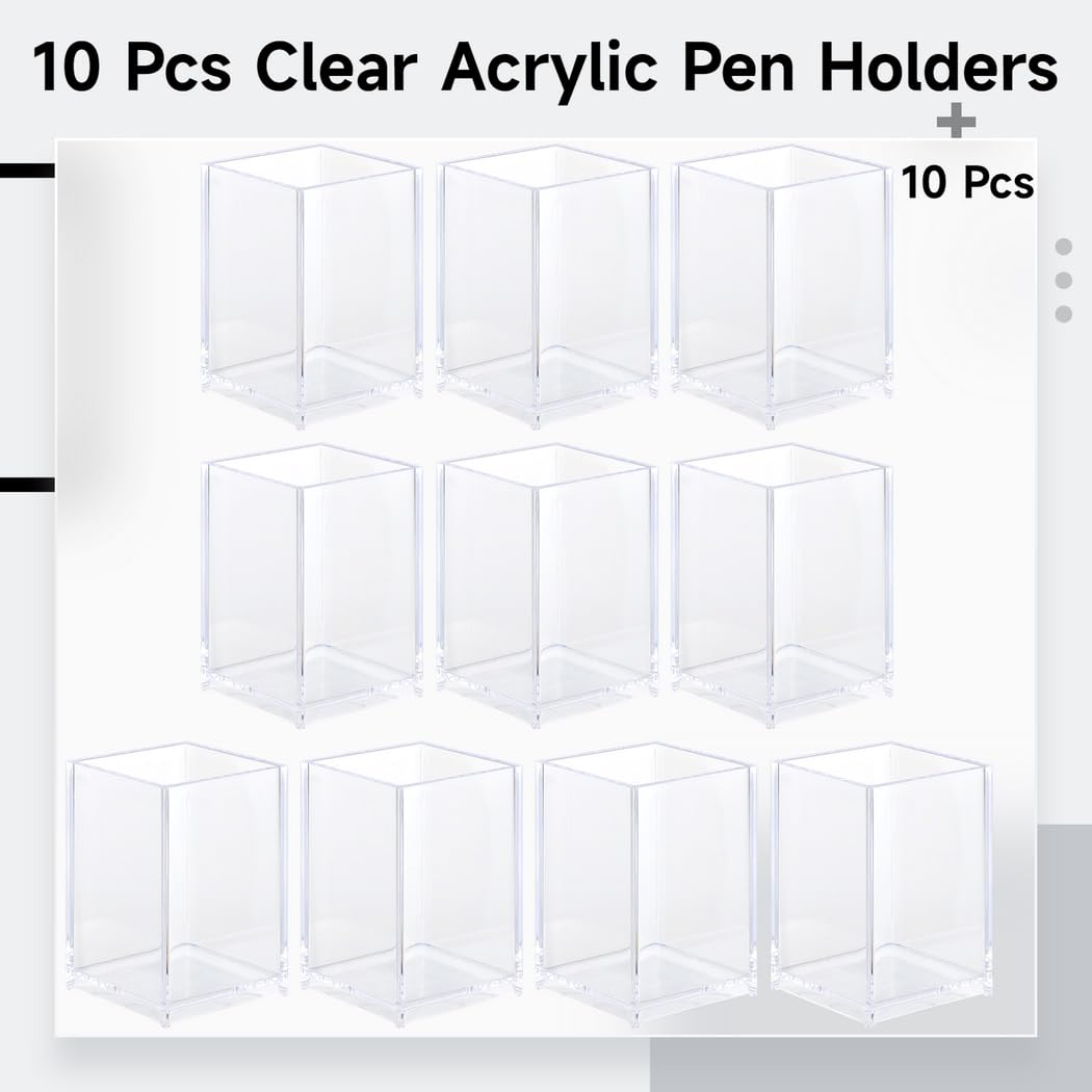 Confezione da 10 portapenne in acrilico, organizer per matite trasparenti, porta pennelli da trucco, organizer da scrivania, bicchieri per matite trasparenti in acrilico, accessori da ufficio
