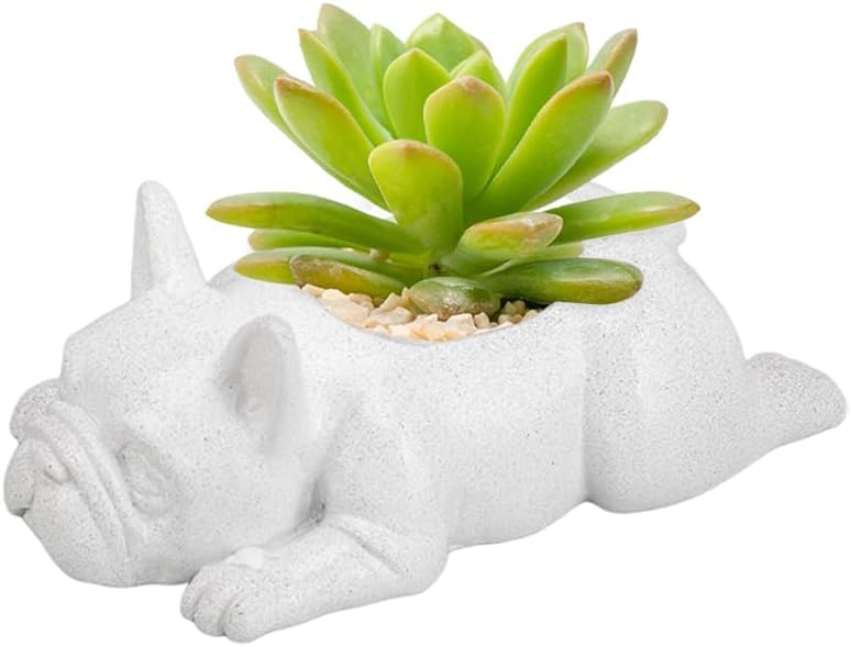 OULIGET Resin Dog Sculpture Succulent Pots,Mini French Bulldog Garden Statue Planter Pots with Drainage Hole,Cute Bonsai Flower Pots Ornaments (Large)