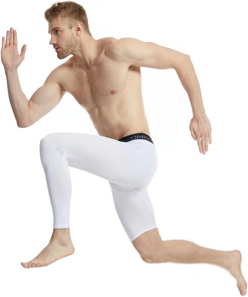 Fashion Men's Basketball Single Leg Tight Sports Pants 1/2 One Leg Compression Pants Athletic Base Layer Underwear - Image 3