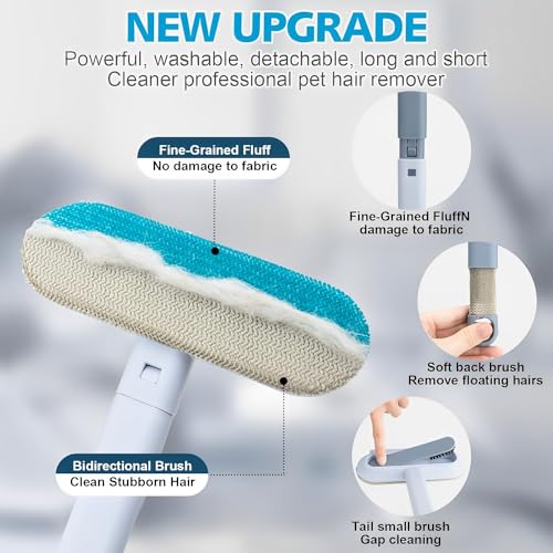 Redreo Tierhaarentferner Multifunktion Langen Griff Fusselrolle für Katzenhaare Hundehaare entfernen, Katzenhaarentferner für Sofa, Bett, Teppich, Kratzbaum