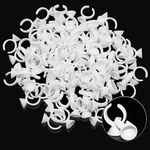 300PCS Glue Rings - Romlon Lash Glue Rings for Eyelash Extensions Disposable Tattoo Ink Rings Makeup Glue Rings Palette Plastic Nail Art Rings Makeup Rings Tattoo Glue Holder (Small)
