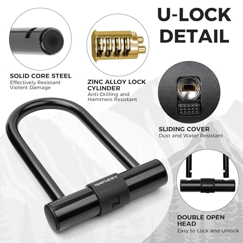 image for Hapleby Premium Bike Lock Set with 2 Keys, Bike U-Lock with 6 Feet Thi