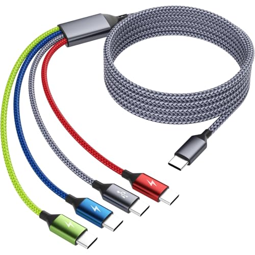 USB C Splitter Multi Charging Cable 1Pack 5FT, Dual Type C Charger Cord,4 in 1 Multiple Nylon Braided Cable with 4 Type-C Connectors Compatible with iPhone 17 16 Pro Max/Tablets/Google