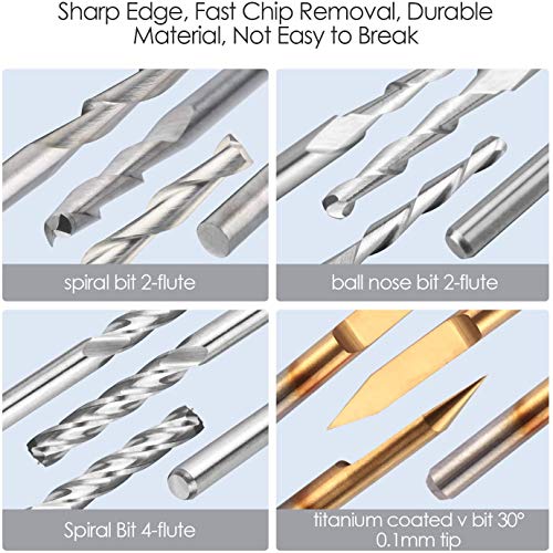 40Pcs End Mill Combination Kit Set 1/8" Shank CNC Router Bits Cutter Cutting Milling Tool (4 Type, Each 10Pcs) Flat Nose/Ball Nose End Mill 30° V-Shape Engraving Bits 4 Flutes End Mill