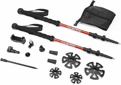 Selfie Trekking Pole Ultralight 7075 Aluminum Hiking Poles with Built-in 14 Mount, Selfie Clamp, Tripod & Camera Kit Adjustable Flip-Lock Walking