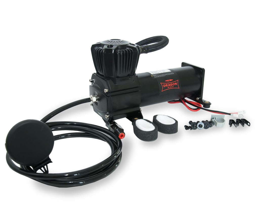 Dragon Winch Compresor de aire Sólido 13.7 BAR / 200 PSI Compresor 12V para Coche | Capacidad de aspiración 50 l/min | Intensidad 276W / 23Amp | Profesional Inflador de Ruedas + accesorios