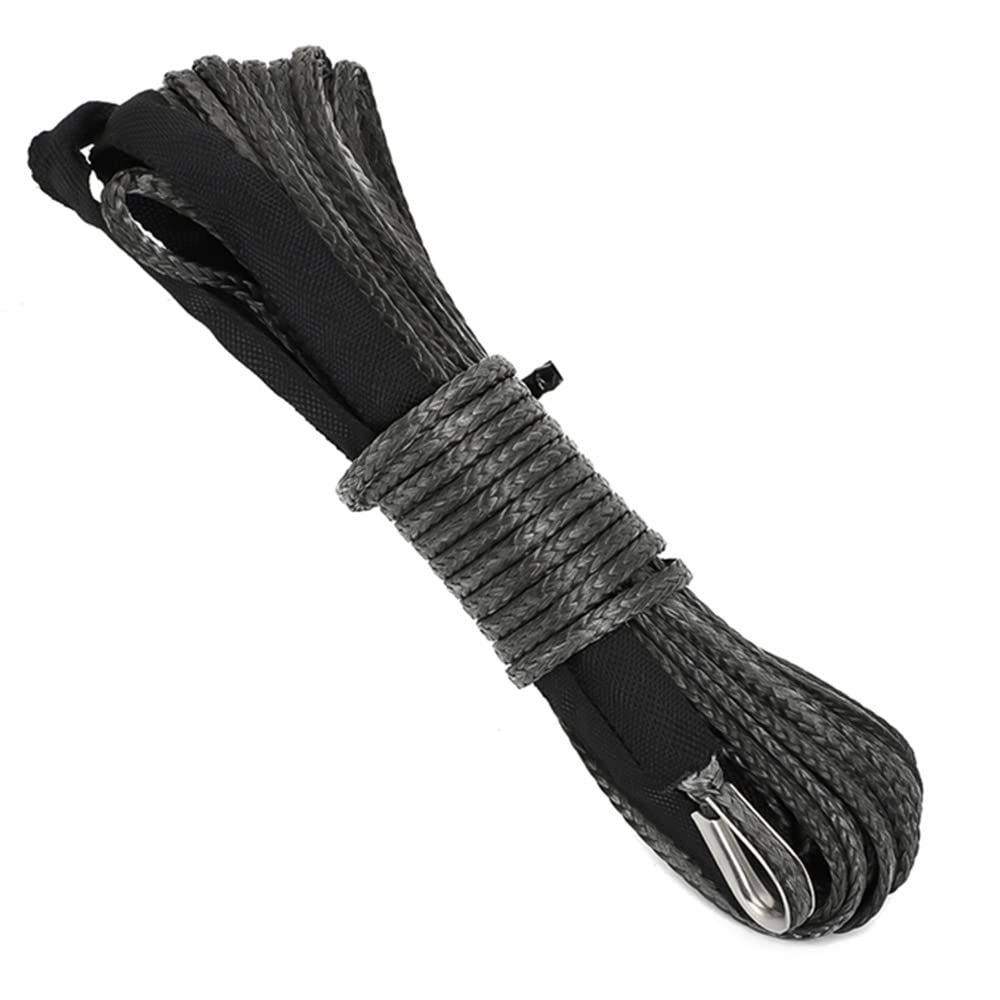 1/4" x 50' 7700LBs Corde de câble de Ligne de treuil synthétique avec Gaine - Noir