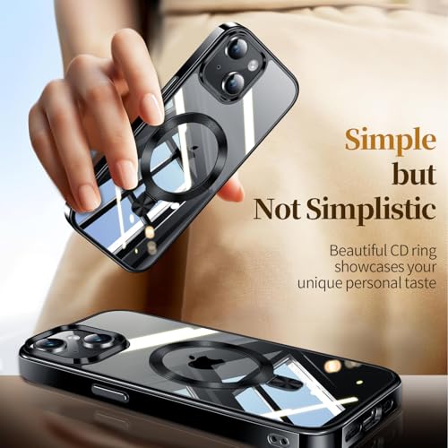 Image of ESTPEAK Titanium Black CD Mag-Stand Case for iPhone 15 Case with Invisible Magnetic Ring, [Fit for MagSafe] [Never Yellowing] Top Clear Phone Case Cover for iPhone 15 6.1 inch Men Women