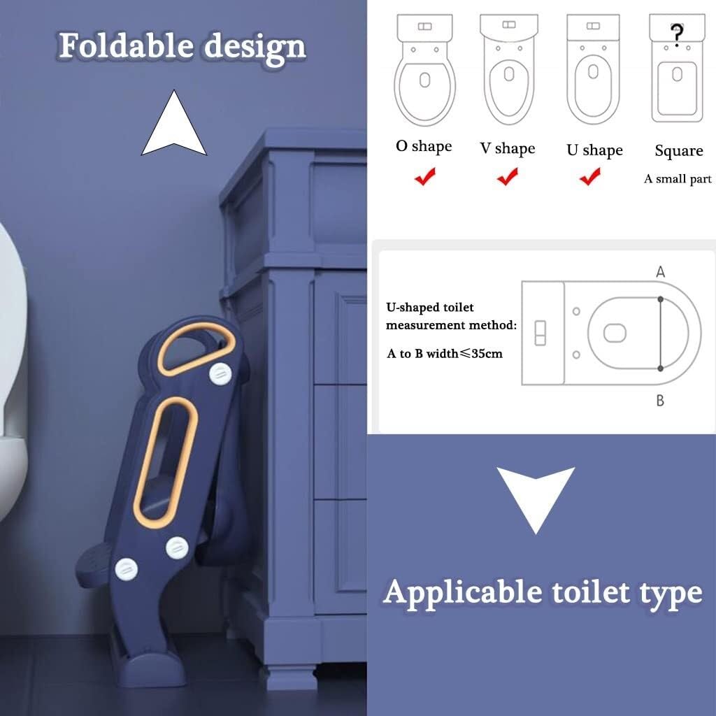 Potty Training Seat with Step Ladder & PU Cushion, Foldable Toilet Training Chair for Boys & Girls, 75kg Load