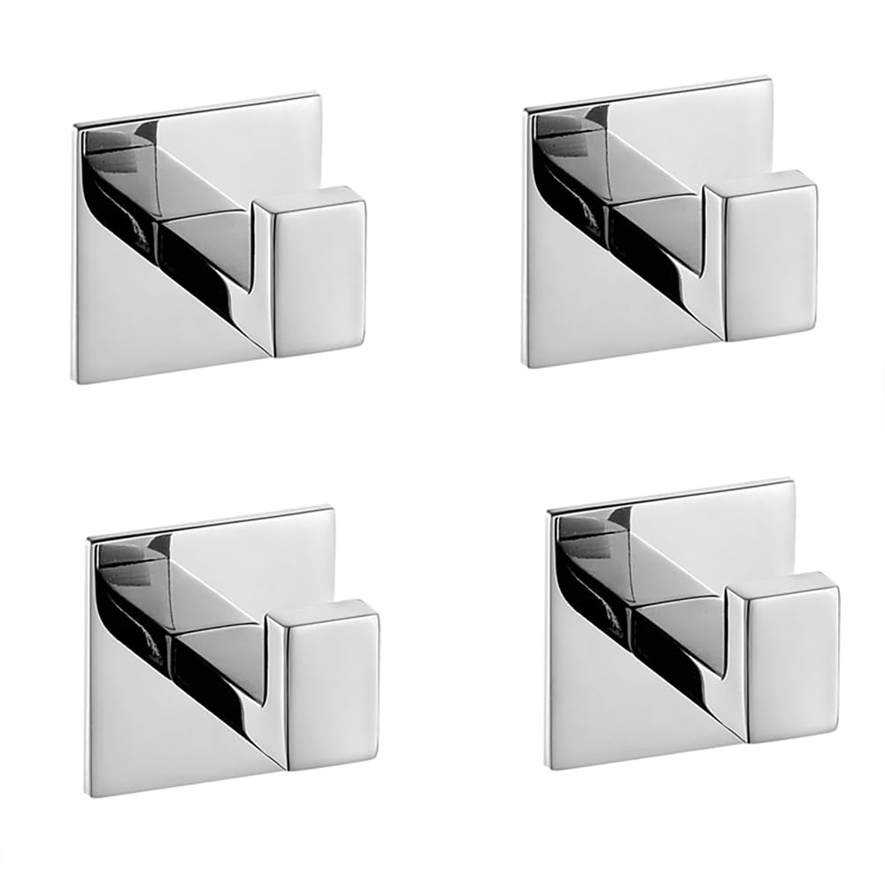 Gancio Quadrato per Asciugamani Robusto e Stabile Gancio Autoadesivo per Cappelli e Cappotti in Acciaio Inossidabile Ganci Adesivi impermeabili per Accessori da Cucina e Bagno (Cromato, 4 pezzo)