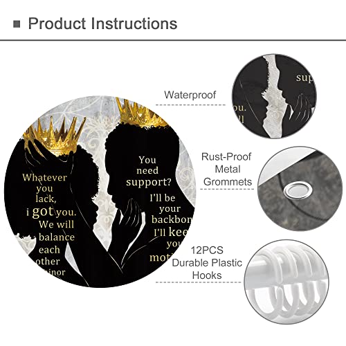Omifly African American Shower Curtain Women Men 60Wx72H Inch Afro Black Queen King Luxury Gold Crown Inspirational Quotes Bathroom Set Watercolor With 12 Hooks Fabric Waterproof Accessories Decor #TOP2