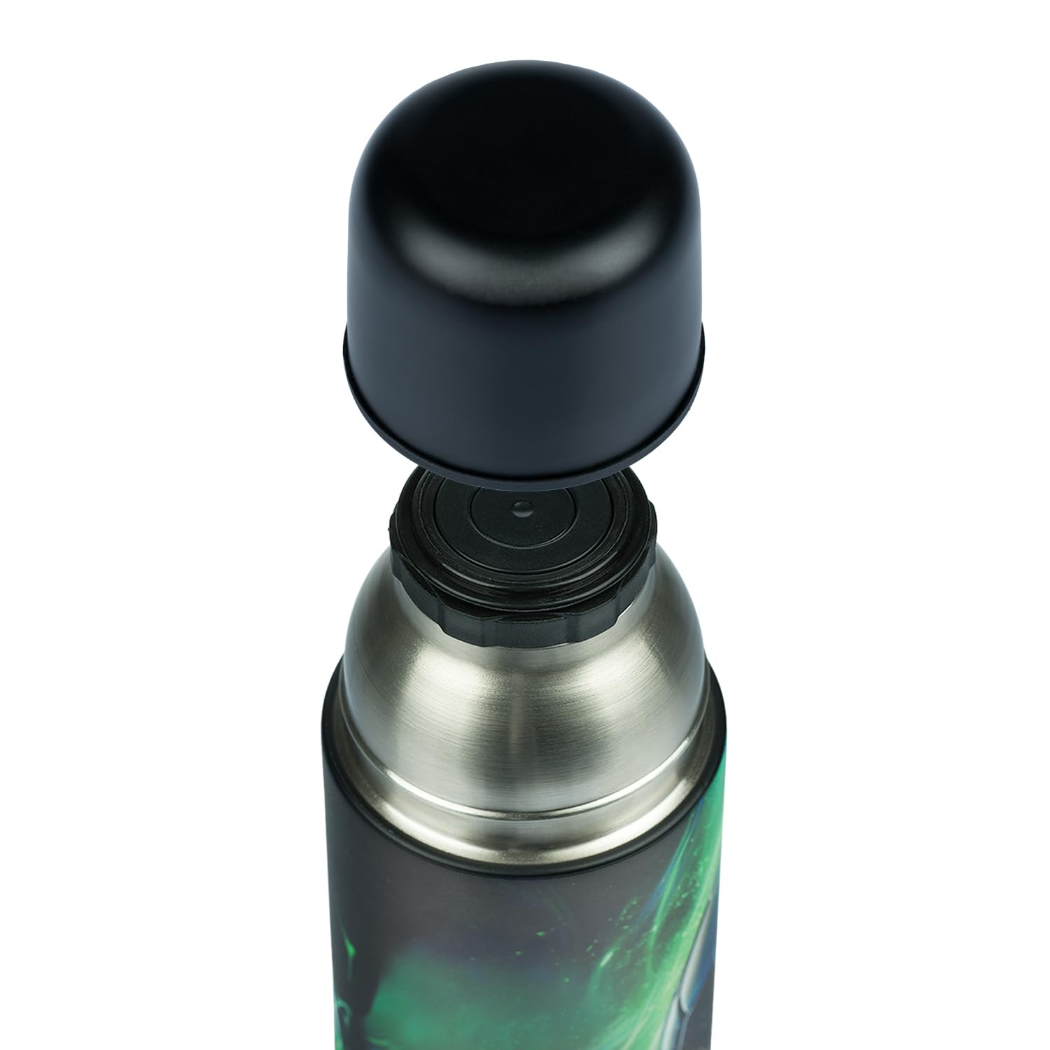 Baagl Gourde isotherme en acier inoxydable avec bouchon à vis et couvercle de gobelet, bouteille d'eau anti-fuite, pour l'école et les excursions, 550 ml, motif de football