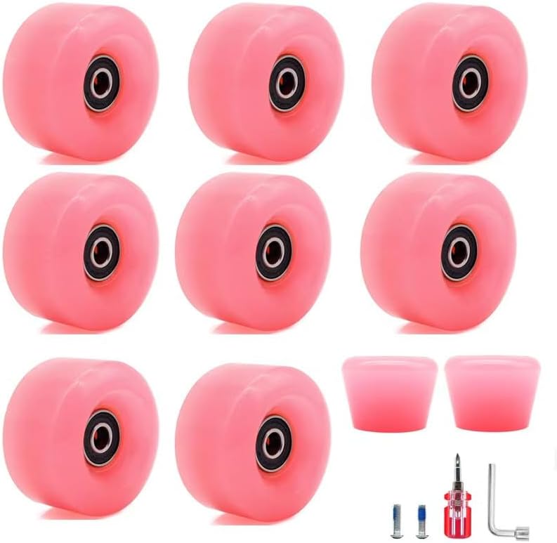Quad Roller Skate Wheels, 58mm x 32mm, 82A Hardness, Purple Pink Teal, Set with Brakes (Jelly pink)