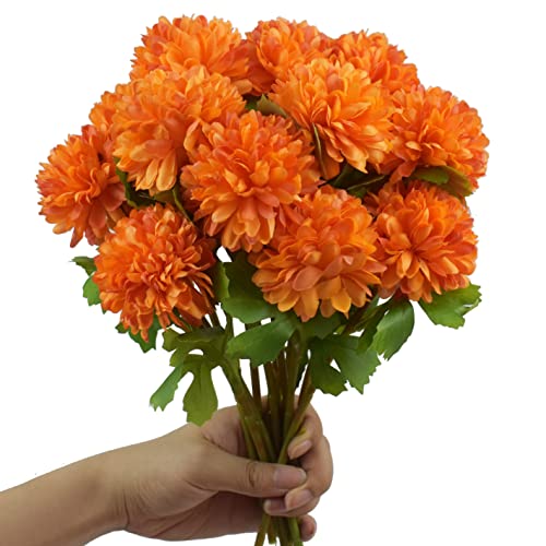 Wistart Orange Artificial Marigold Flowers Bulk Ball Flowers Bouquets Plastic Hydrangea Silk Flowers Arrangement For Halloween Home Party Decoration（Orange #TOP3