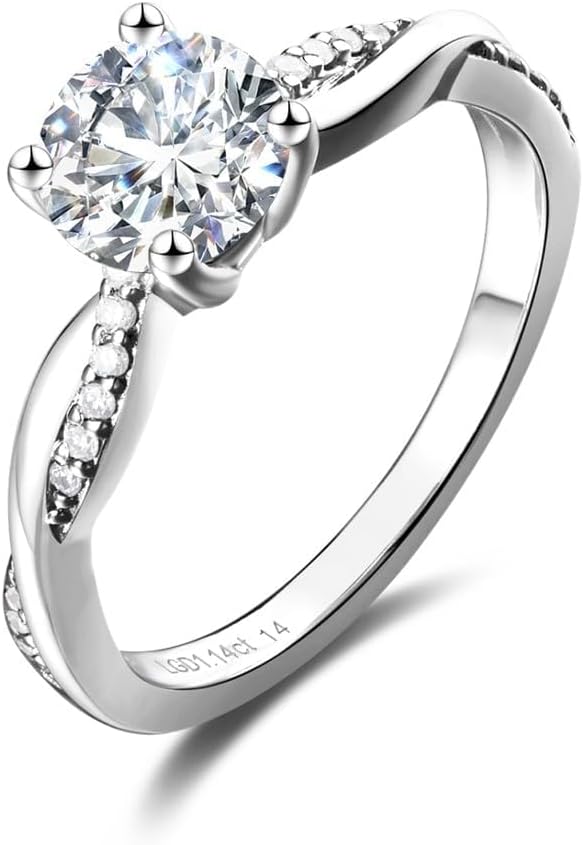 AGVANA Symphony of Vows 0.4-1.1 Ct. Tw. Lab Grown Diamond Petite Twisted Vine Ring in Sterling Silver (0.3-1 Carat Main Stone) Engagement Promise Anniversary Wedding Ring for Women (D-E, VS Clarity)