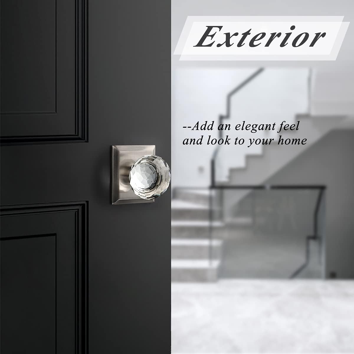 Probrico Glass Door Knob Interior, Crystal Closet Door Knobs with Square Brushed Nickel Plate, Heavy Duty Passage Door Knobs for Closet and Hall Doors, 1 Pack