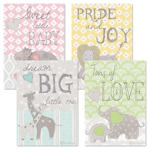 Current Heartfelt Baby Congratulations Greeting Cards - 8 Pack (4 Designs), New Baby Congrats Welcome, Large 5 x 7 Inch with Sentiments