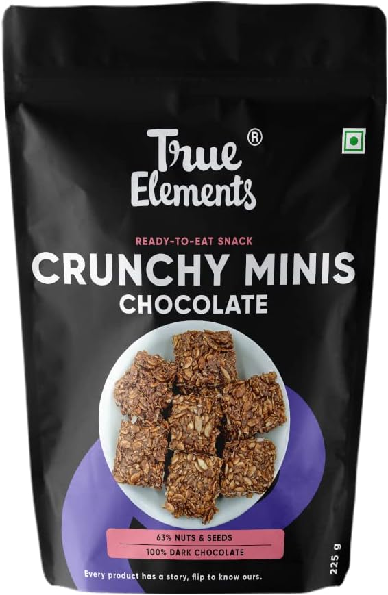 True Elements Crunchy Minis with Dark Chocolate 225g - Diet Snacks | Granola Bars | Protein Snacks | Made with 100% Wholegrain Oats