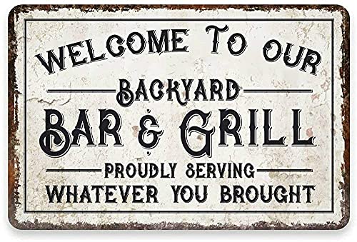 YILMEN Backyard Bar and Grill Signs Personalized Name Home Decor Wall Sign for Custom Backyard BBQ Metal Outdoors Signs Clearance Barbeque Restaurant and Patio Gifts