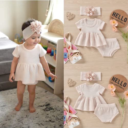 Baby Girls Clothes Infant Knitted Outfits Baby Girl Short Sleeve Tunic Top And Undies Briefs Bottoms Pants Set 12-18 Months Girls Apricot Play Wear Baby Girl Spring Summer Outfits 12-18M #TOP2