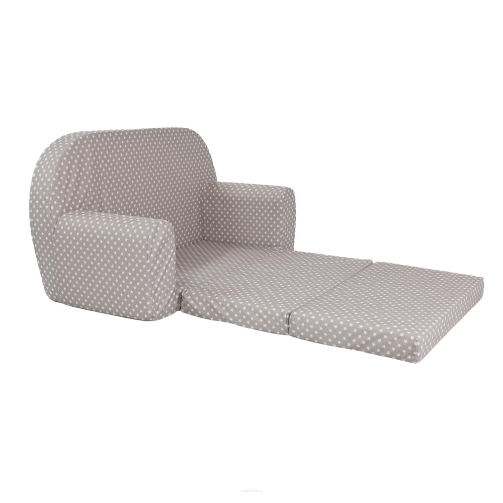 FORTISLINE Kindersofa MINI ausklappbar 78 x 40 x 45 cm - Kindercouch aus Mikrofaser mit Liegefläche 104 cm, abnehmbarem waschbarem Bezug, Oeko-TEX Standard 100 Sterne Grau