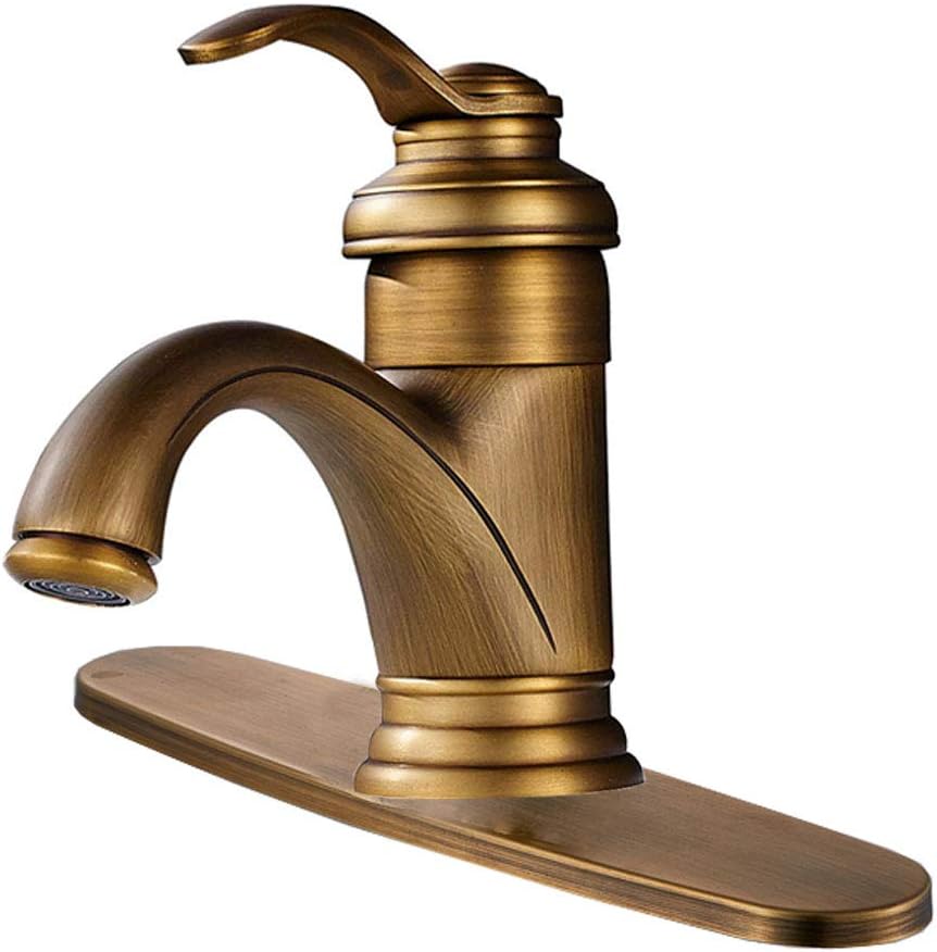 Featured Product Votamuta Antique Brass Deck Mount Bathroom Basin Sink Faucet Single Handle Hot Cold Water Lavatory Mixer Tap with Cover Plate