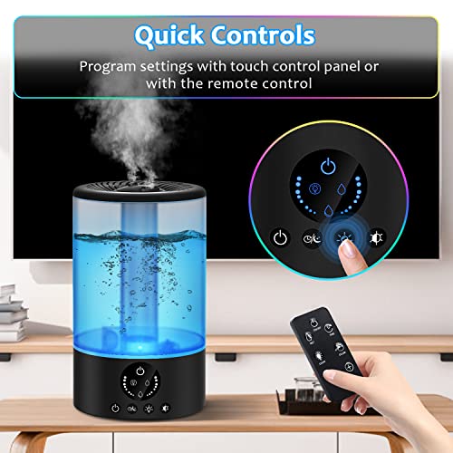 Cool Mist Humidifier, Ultrasonic Humidifiers For Bedroom Baby, 3L Large Humidifier W/Remote Control, 7 Colors Night Light 6 Dimmer Adjustable Mist Levels, Timer, Auto Shut-Off For Large Room, Black #TOP3