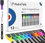 maxtek Magnetic Dry Erase Markers with Eraser, 12 Colors Fine Tip Whiteboard Markers, Low Odor Thin White Board Markers
