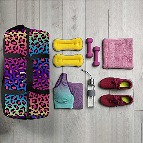Sports Duffel Bag Gym Tote Bag Leopard Rainbow Striped Colorful Weekender Bags Backpack Tote For Overnight Travel Luggage Workout Women Men #TOP6