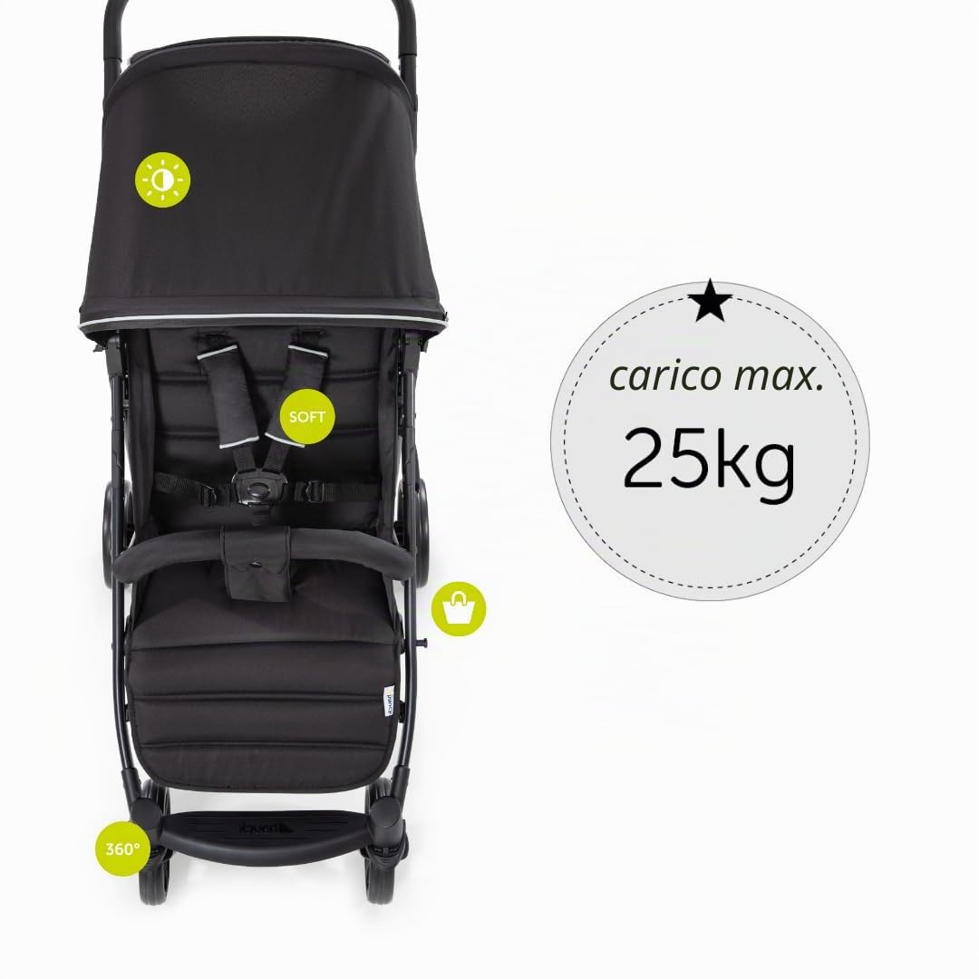 hauck Passeggino Compatto Rapid 4 Con Volante per Bambini e Pacchetto XXL (Zanzariera e Parapioggia) - Buggy Con Funzione Reclinabile, Leggero e Pieghevole - Caviar Nero