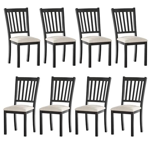 AMERLIFE Set of 8 Farmhouse Upholstered Dining Chairs with Wood Legs, Grey