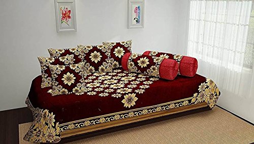 Ak Decor Store 500 Tc Velvet Diwan Set,(Set of 8) 1 Single Bedsheet (90 X 60 Inches), 5 Cushion Covers (16 X 16 Inches) and 2 Boester Covers (31 X 16 Inches) Multi-image-26