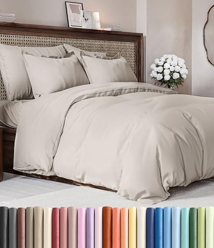 Duvet Cover King Size Set - Extra Soft King Duvet Cover 104" x 90" with 2 Pillow Shams - Hotel Luxury, Easy Care & Fade Free w/ Zipper Closures & Ties - All Season, Comfy and Breathable (Light Grey)