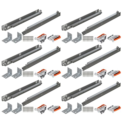Blum Tandem Plus BLUMOTION Concealed Undermount Drawer Runner Kit (6 Pack), 18-Inch, Full Extension, Soft-Close, Steel, 100 lb. Load Capacity for Wood Drawers