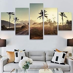 SIGNWIN 5 Panel Canvas Wall Art Palm Tree...